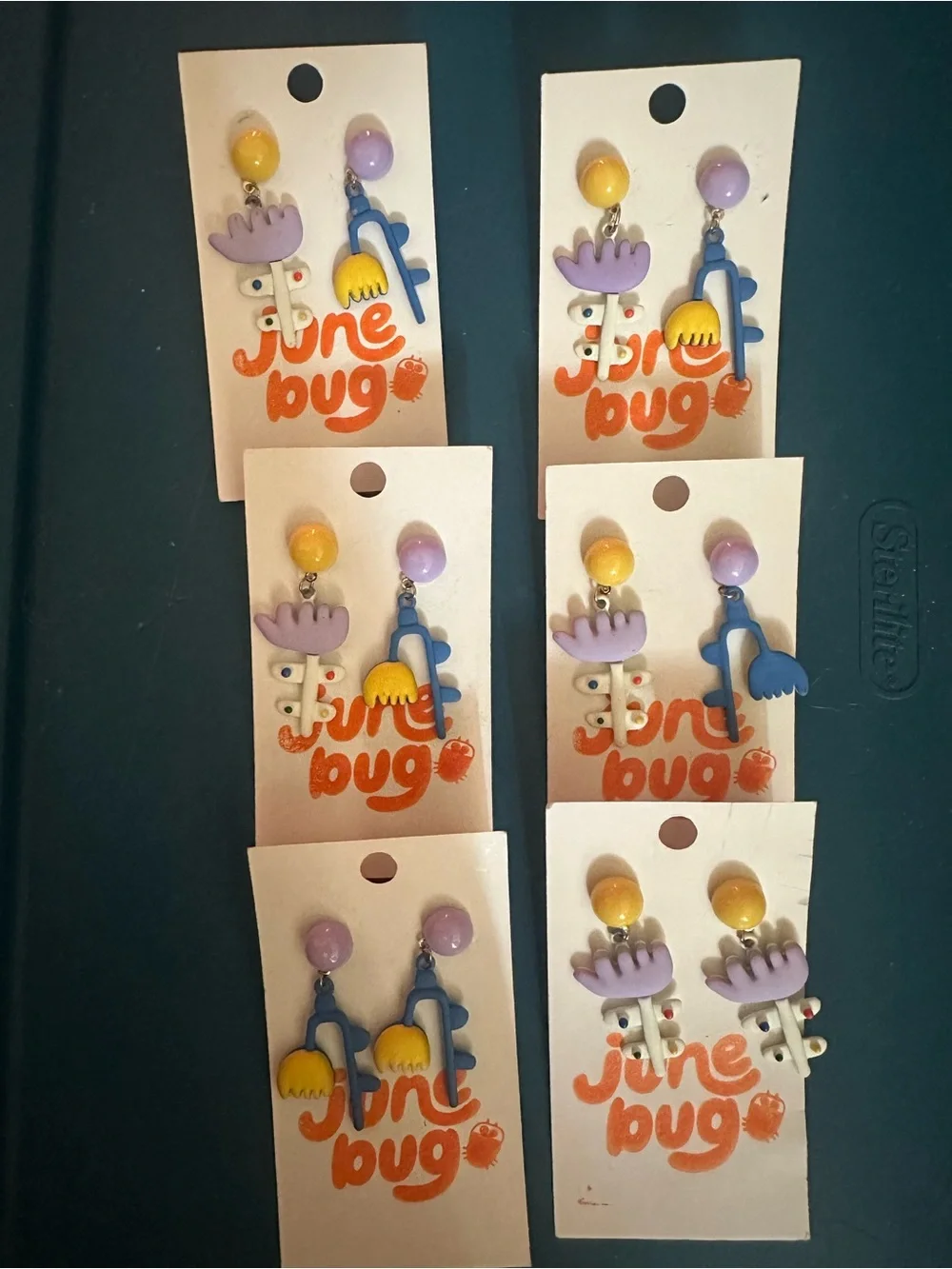 NEW - Cute June Bug Dangle Earrings — Purple, Yellow, Blue Set